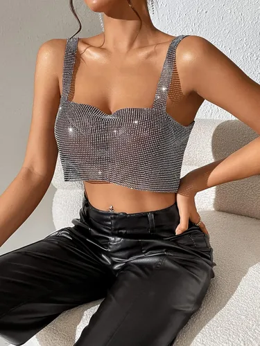 Miniatura 4 de SOLY HUX Women's Glitter Rhinestone Sexy Cami Crop Tops Chain Backless Sleeveless Club Party Top