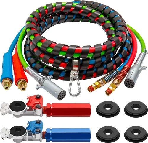 Miniatura 10 de Kit de manguera de aire ABS y energía 3 en 1 de 15 pies, envuelve línea eléctrica de 7 vías líneas de aire de goma para remolque de tractor semi