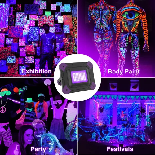 Miniatura 2 de Luz LED negra recargable, luz negra alimentada por batería, luz ultravioleta inalámbrica, luces negras impermeables para fiestas brillantes al aire