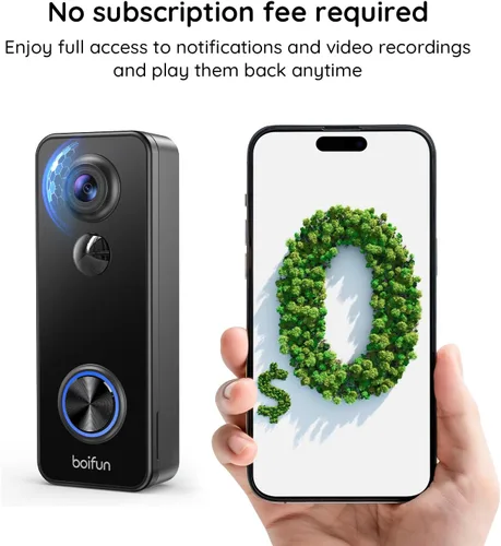 Miniatura 3 de BOIFUN Cámara de timbre de video inalámbrica, visión amplia de 180°, 2K HD, sin suscripción, detección humana AI, de pies a cabeza