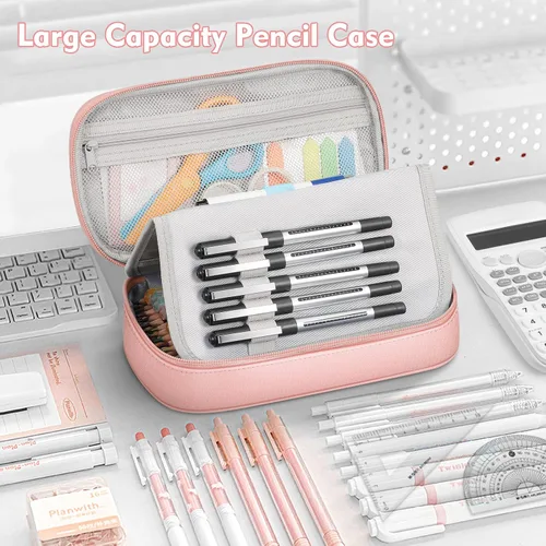 Miniatura 2 de FINPAC Estuche para lápices, caja de lápices de gran capacidad, soporte para rotuladores folio y bolsa para bolígrafos, organizador de artículos