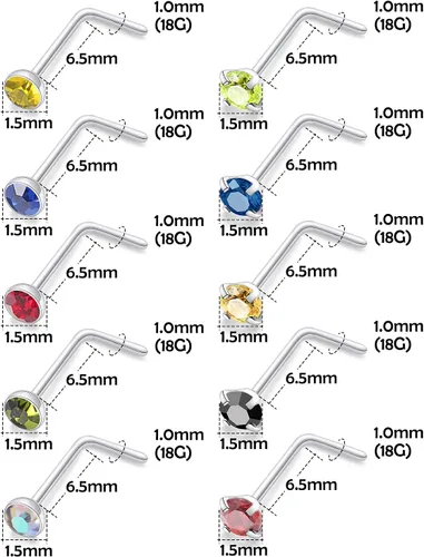 Miniatura 2 de Lsnevsie - Piercing de nariz de acero quirúrgico 18G, 20G, 22G, para mujeres y hombres, joyería de piercing de nariz con circonita cúbica de 0.059