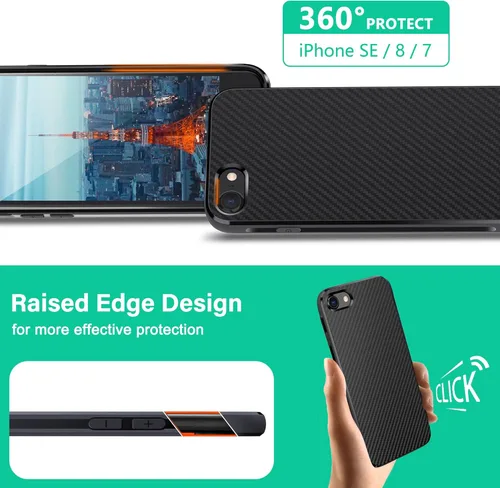 Miniatura 4 de ONES Funda delgada para iPhone SE3 SE2 SE / 8/7, patrón de fibra de carbono, funda protectora a prueba de golpes con diseño minimalista y prevención