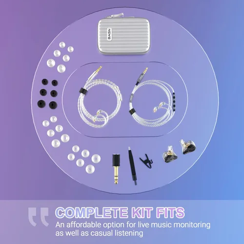 Miniatura 5 de BASN Auriculares intraurales de tres conductores para músicos, auriculares con aislamiento de ruido con estuche IEM y 2 cables desmontables