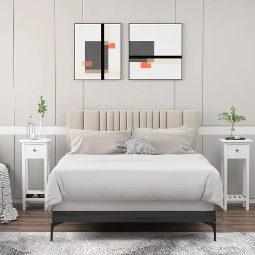 Miniatura 9 de Harmony-Furniture - Mesa auxiliar estrecha, mesita de noche alta con cajón y estante, mesita de noche pequeña con dispositivo antivuelco, sin