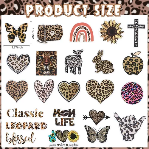 Miniatura 3 de Paquete de 100 calcomanías con estampado de leopardo, vinilo impermeable, estampado de guepardo, calcomanías estéticas de leopardo para mujeres