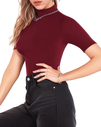 Miniatura 2 de MANGOPOP Camiseta ajustada de manga larga con cuello alto falso para mujer, manga 34