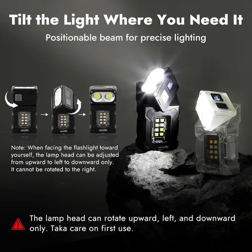 Miniatura 2 de WARSUN DC08 linterna LED recargable giratoria, luz de trabajo mini de 800 lúmenes, pequeña linterna EDC con clip para la espalda, linterna Negro