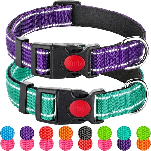 Miniatura 20 de Paquete de 2 collares reflectantes para perros medianos, hembras, machos, collares de nailon para cachorros, perros pequeños y grandes, con hebilla