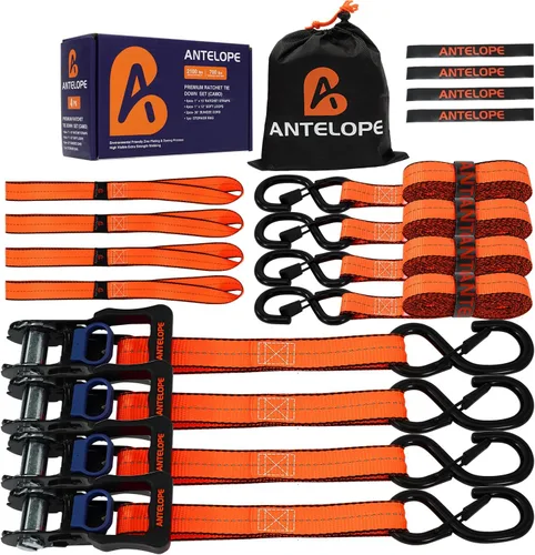 Miniatura 16 de Juego de correas de amarre de trinquete, resistencia a la rotura de 2100 libras, paquete de 4 correas de trinquete resistentes de 1 pulgada x 15