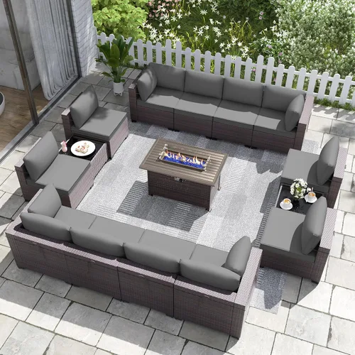 Miniatura 17 de Kurapika juego de muebles de patio 4 piezas de mimbre al aire libre, sillas de ratán, juego informal con mesa de café, juego de bistró con mecedora