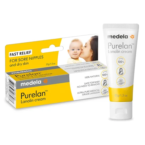 Medela Purelan - Crema para pezones de lanolina, alivio rápido para los pezones doloridos y la piel seca durante la lactancia, segura para amamantar