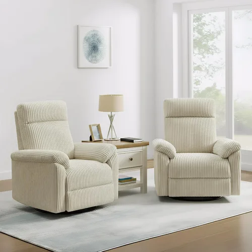Miniatura 7 de KISLOT Mecedora reclinable giratoria para adultos, de pana giratoria de 360 grados, manual de 3 posiciones, ajustable, fácil montaje para espacios