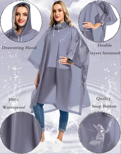 Miniatura 57 de Paquete de 2 ponchos de lluvia para adultos, reutilizables, impermeables, de supervivencia, emergencia, resistente, con capucha con cordón