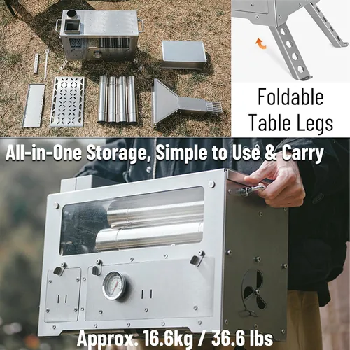 Miniatura 4 de Naturehike - Estufa de leña con horno para campamento, estufa de pellets portátil con tubos de chimenea para senderismo, cocina al aire libre