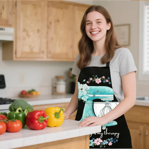 Miniatura 4 de ANNA QUEEN Delantal con 2 bolsillos impermeable para mujeres y hombres, estampado floral ajustable para cocina, hornear, barbacoa