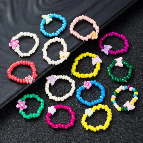 Miniatura 7 de SENNI Anillos de resina acrílica coloridos y lisos con cuentas elásticas para mujeres y niñas
