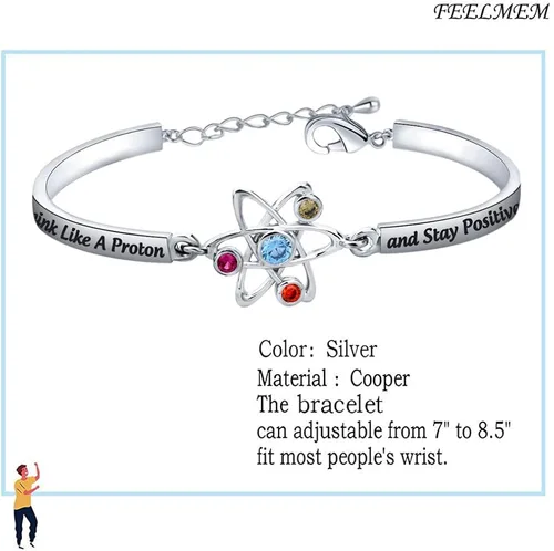 Miniatura 2 de FEELMEM Pulsera de ciencia atómica, regalo de química, piensa como un protón y mantente positivo, regalo de ciencia química para graduados