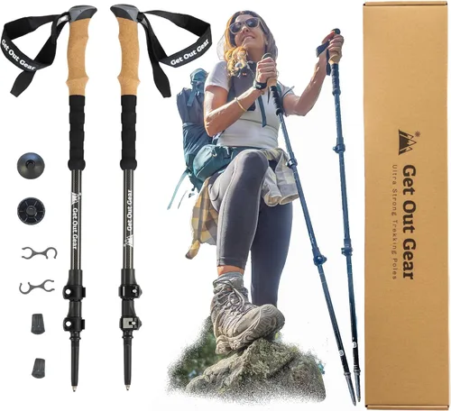 Get Out Gear Goat Stix - Bastones de senderismo de fibra de carbono resistentes, paredes 50% más gruesas, 0.059 in, cerraduras abatibles totalmente