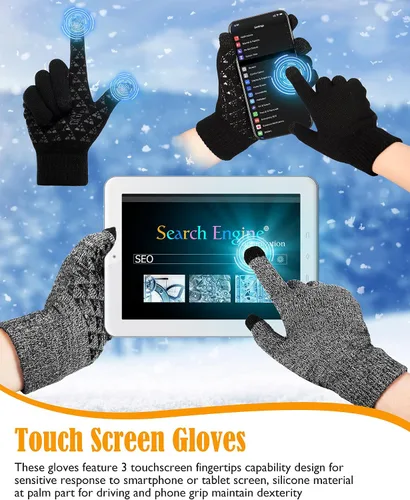 Miniatura 5 de Guantes de invierno para hombre, 4 pares de guantes cálidos con forro polar para pantalla táctil, guantes térmicos para clima frío para hombres