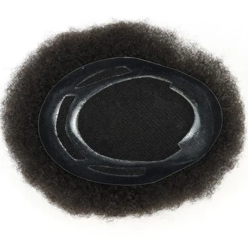 Miniatura 4 de HAPPY&CC Afro - Sistema de piezas de cabello humano tipo toupee para hombre, encaje suizo duradero con poliuretano para hombre, peluca tipo tupé #1