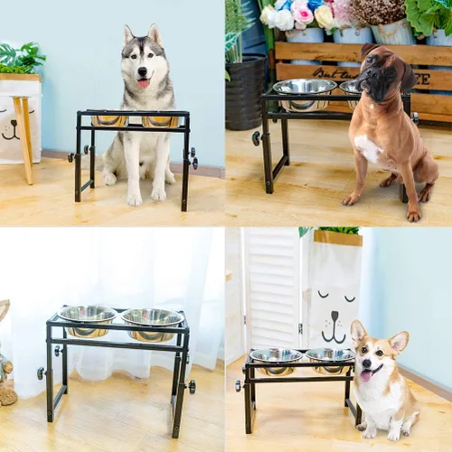 Miniatura 7 de SCENEREAL Cuencos elevados ajustables para perros, se ajusta a un comedero elevado de acero inoxidable de 11 a 16 pulgadas, estación de platos
