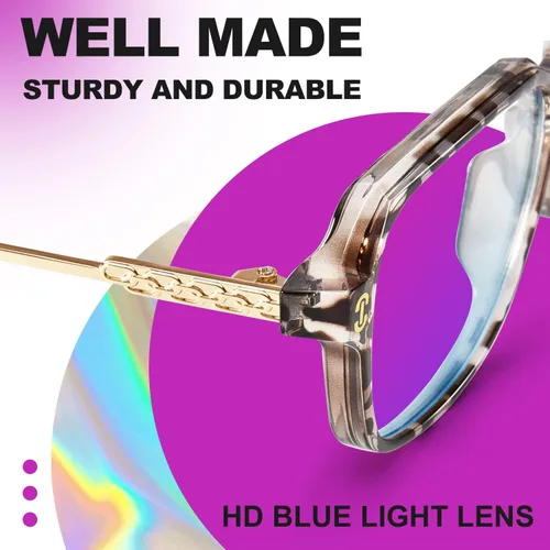 Miniatura 5 de VISOONE - Paquete de 2 anteojos de bloqueo de luz azul de gran tamaño con elegante marco cuadrado TR90 y patillas metálicas para mujeres y hombres