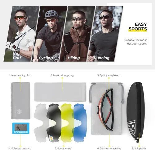 Miniatura 6 de Gafas de ciclismo, lentes deportivos polarizados con marco irrompible TR90, anti-UV400