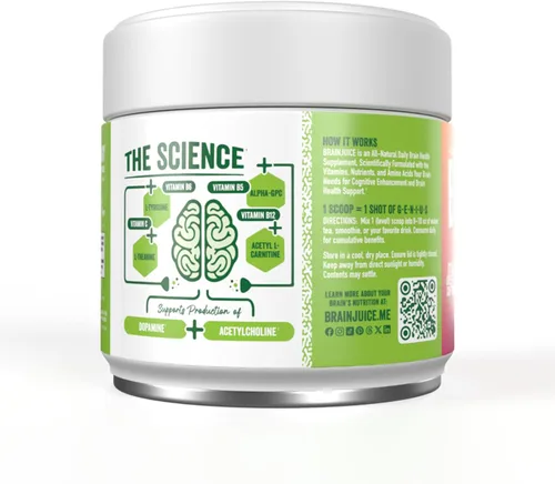 Miniatura 6 de BrainJuice Suplemento de apoyo cerebral nootrópicos, polvo sin gluten para energía y concentración, mezcla de bebida con L teanina, Alpha GPC