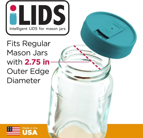 Miniatura 2 de Mason Jar - Tapa para bebida, boca regular, fabricada en Estados Unidos, color azul aguamarina, paquete de 2