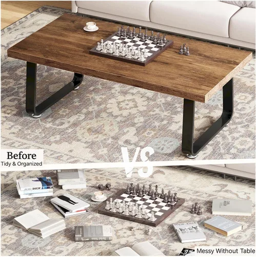 Miniatura 5 de HSH Mesa de café de madera, mesa de centro industrial rectangular, mesa de café minimalista moderna para sala de estar, mesa de té y cóctel