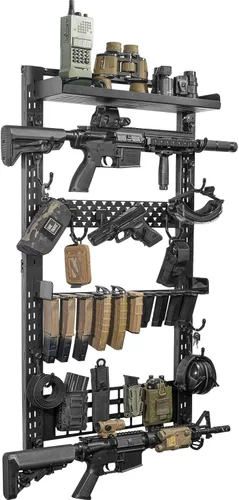 Miniatura 7 de ONETIGRIS Soporte de pared para pistolas, estante para armas de interior con estante horizontal y 1 bandeja extraíble para accesorios de pistola