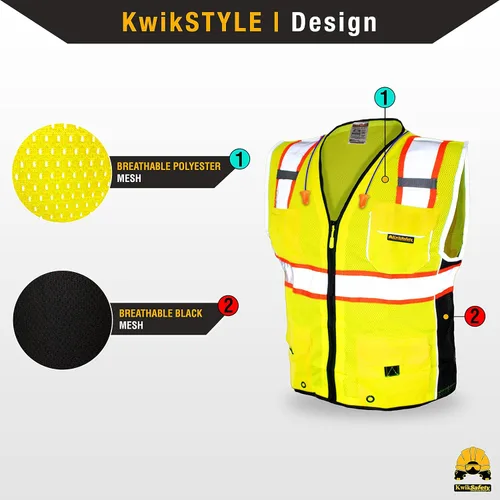 Miniatura 2 de KwikSafety - Charlotte, NC - Chaleco de seguridad clásico y supremo [bolsillo gigante] Clase 2 Trabajo PPE ANSI probado OSHA Cumple con OSHA