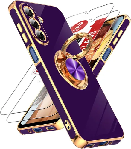 Miniatura 114 de LeYi Funda para Samsung Galaxy S22 Ultra con soporte de anillo giratorio de 360°, soporte magnético, chapado en oro rosa, borde protector para Negro