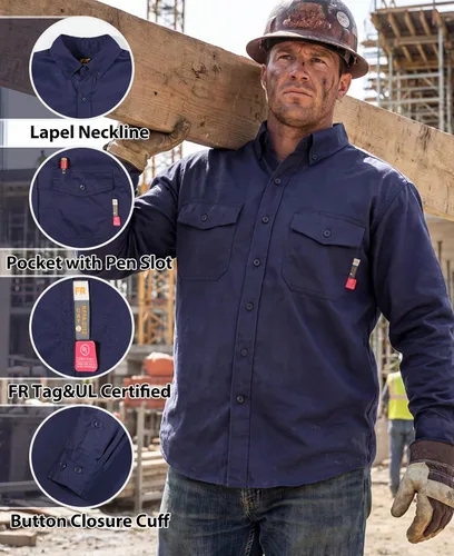 Miniatura 4 de KONRECO Camisas FR para hombre, 6.5 onzas, ligeras, uniformes de trabajo, resistentes al fuego, para soldar, repelente al agua y a las manchas