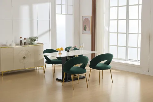 Miniatura 9 de Modern Dining Chairs with Curved Backrest and Metal Legs, Teddy Fabric Upholstered Desk Chair for Kitchen Dining Room Table & Chair Sets, Seating