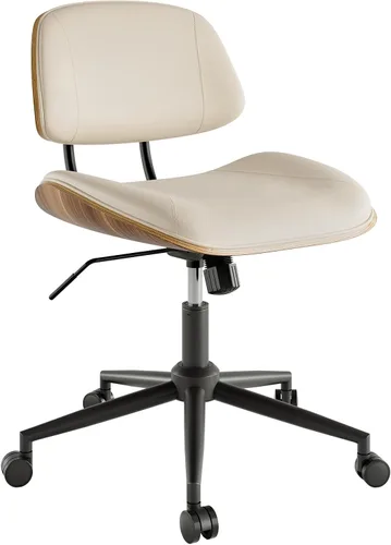 Miniatura 8 de Silla de Oficina sin Brazos con Ruedas, Silla de Escritorio de Cuero PU de Altura Ajustable - Silla de Computadora Ergonómica Giratoria de 360°