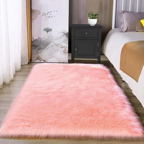 Miniatura 107 de Latepis - Tapete rectangular de piel sintética tipo lana de oveja suave, esponjosa y lavable para sala de estar, dormitorio, sala de juegos o Blanco