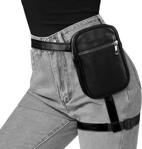 Miniatura 8 de JASGOOD Riñonera de moda para mujer, arnés de muslo, bolsa de pierna caída, Negro (G-Black), Moda
