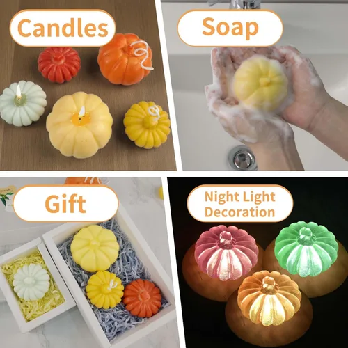 Miniatura 7 de 2 moldes de velas de calabaza para hacer velas, juego de moldes de silicona grandes y pequeños de Halloween para velas, cera de jabón, yeso, resina