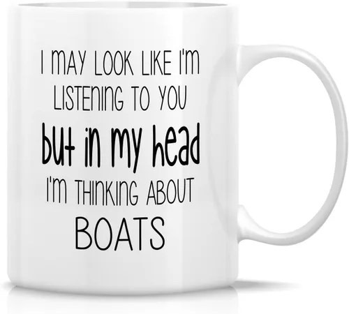 Retreez Taza divertida – I'm Thinking About Boats Boating Nautical Sailor Boat Owner - Tazas de café de cerámica de 11 onzas – Divertido sarcástico