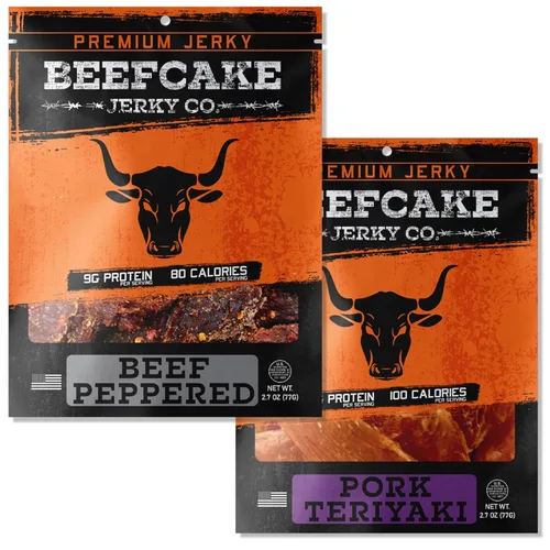 Miniatura 9 de BeefCake Jerky Paquete Clásico de Cecina de Res, Incluye Cecina de Res Sabor Tradicional Pimienta y Original, 9 Gramos de Proteína y 100 Calorías