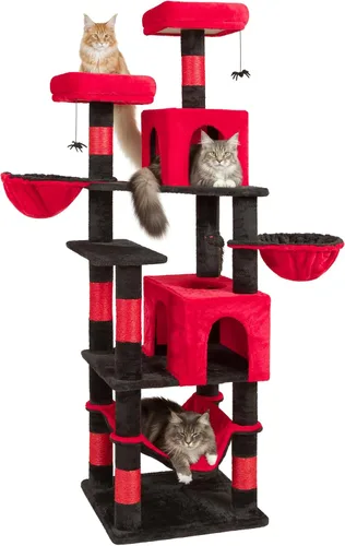 Miniatura 8 de AMHANCIBLE PT18RD - Árbol gótico para gatos, torre de 70 pulgadas de alto para gatos de interior, árbol para gatos de varios niveles con poste