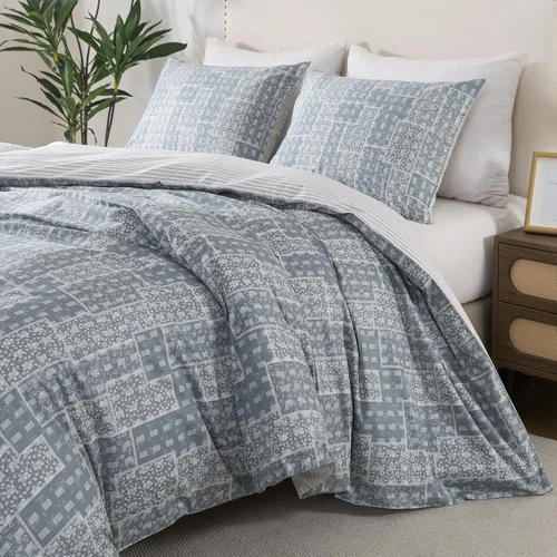 Miniatura 66 de HoneiLife Funda de edredón retro tamaño King, funda de edredón 100% algodón, suave y transpirable, juegos de ropa de cama para cama King