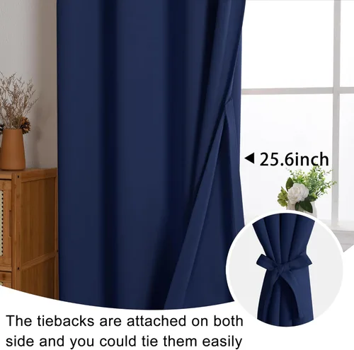 Miniatura 6 de JIUZHEN - Cortinas opacas de azul marino con alzapaños con aislamiento térmico, bloqueo de luz y reducción de ruido, cortinas con ojales para 2-Azul