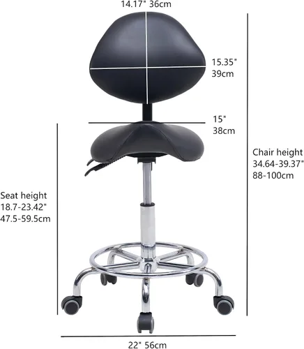 Miniatura 3 de Runboll Taburete ergonómico con respaldo y reposapiés, silla giratoria hidráulica rodante para uso dental, salón, tatuaje y spa, color negro