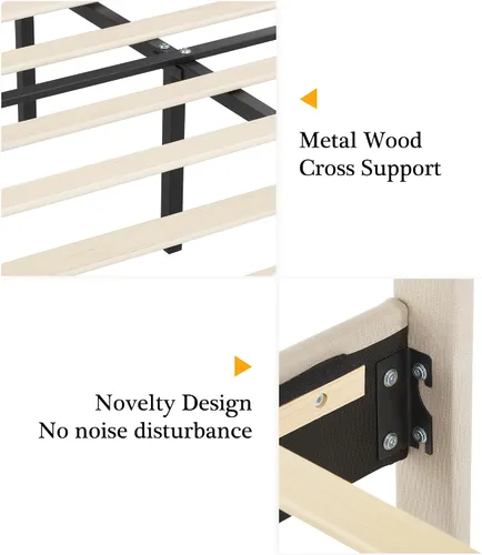 Miniatura 10 de VECELO Base de cama de plataforma de tamaño individual con cabecera tapizada de tela y soporte de listones de madera, no necesita somier/fácil Beige