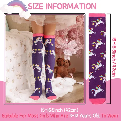 Miniatura 6 de Calcetines altos hasta la rodilla para niños y niñas 6 pares de calcetines largos y divertidos de animales coloridos para niños