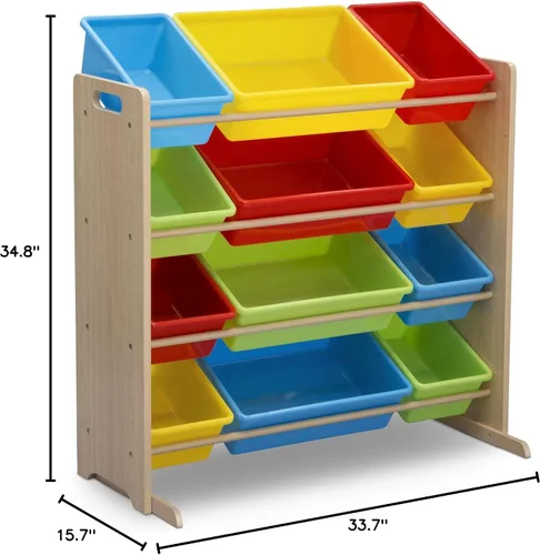 Miniatura 3 de Delta Children Organizador de almacenamiento de juguetes para niños con 12 contenedores de plástico, certificado Greenguard Gold, natural/primario