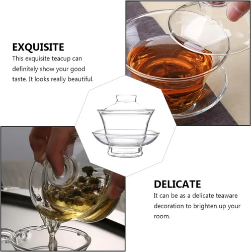 Miniatura 4 de Cabilock Taza de té transparente con tapa: taza de té de cristal chino japonés Gaiwan Bowl Mug para ceremonia Kung Fu Accesorios Estilo 2